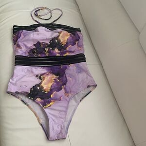 Shein Swimsuit One-Piece PurpleMarble Print Size L